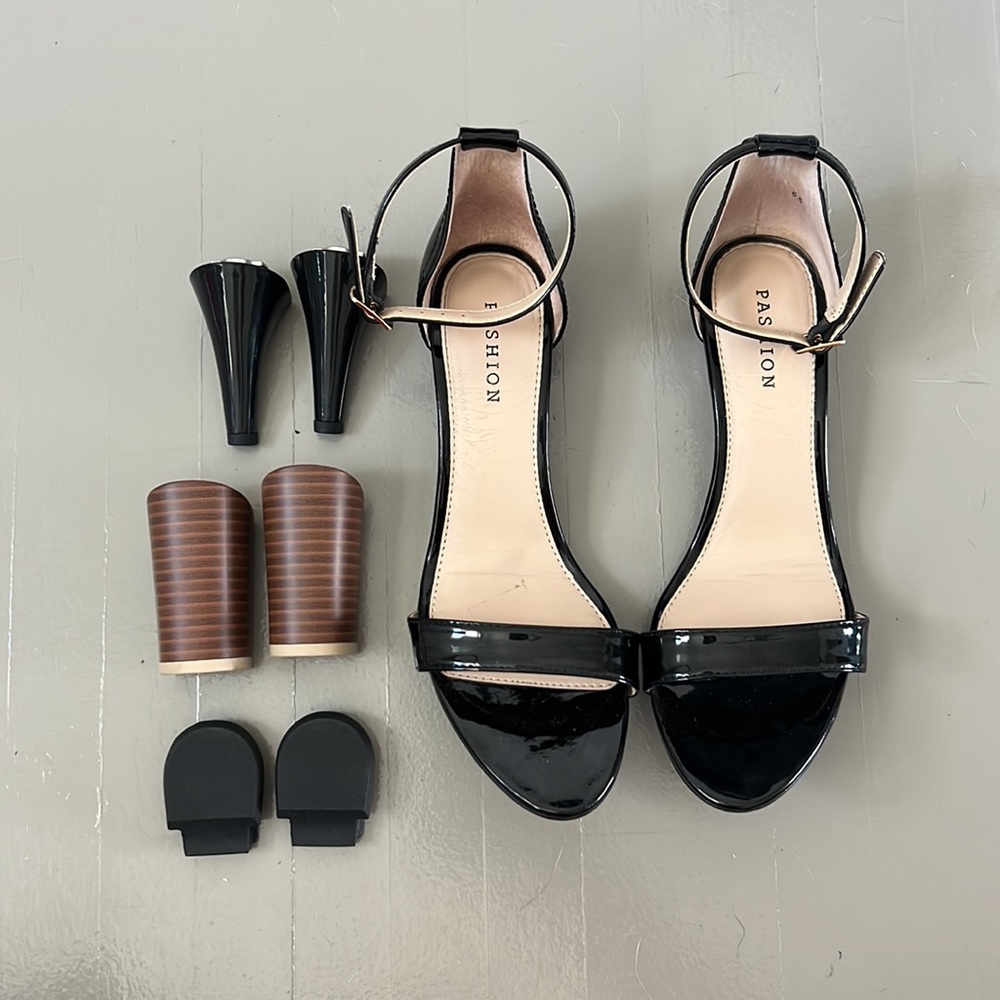Black Pashion Footwear convertible heels and heel caps bundle.